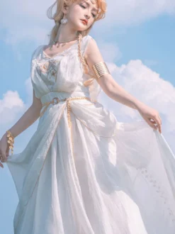 Académique Ensemble Lolita Cape De Robe Sans Manches Brodée Blanche 3 Pièces