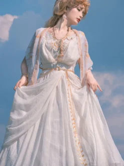 Académique Ensemble Lolita Cape De Robe Sans Manches Brodée Blanche 3 Pièces