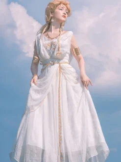 Académique Ensemble Lolita Cape De Robe Sans Manches Brodée Blanche 3 Pièces