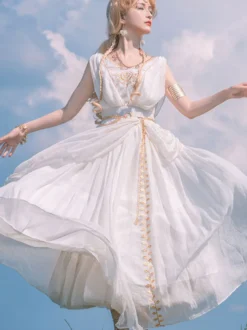 Académique Ensemble Lolita Cape De Robe Sans Manches Brodée Blanche 3 Pièces