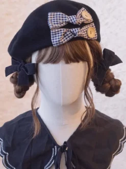 Accessoire de chapeau Sweet Lolita en polyester à carreaux gris Accessoires Lolita