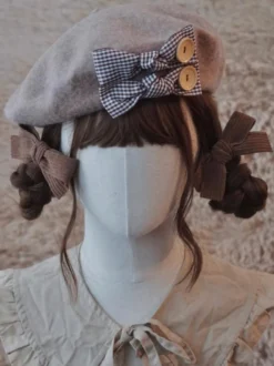 Accessoire de chapeau Sweet Lolita en polyester à carreaux gris Accessoires Lolita