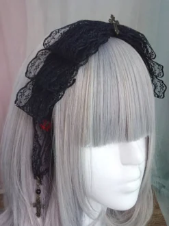 Accessoire de Cheveux Lolita Noir avec Coiffure Gothique Lolita et Dentelle Déguisements Halloween