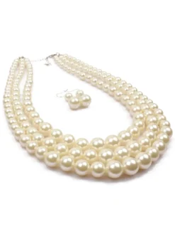 Accessoires De Flapper Robe Faux Perles Blanc Boucle D'oreille Et Collier En Couches Flapper Girl Années 1920 Great Gatsby Déguisements Halloween Carnaval