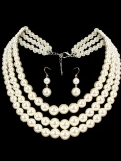 Accessoires De Flapper Robe Faux Perles Blanc Boucle D'oreille Et Collier En Couches Flapper Girl Années 1920 Great Gatsby Déguisements Halloween Carnaval