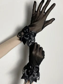 Accessoires gothiques Lolita Noeuds noirs Manchettes en dentelle Divers