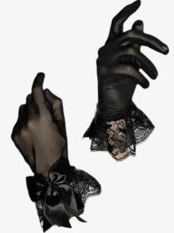 Accessoires gothiques Lolita Noeuds noirs Manchettes en dentelle Divers