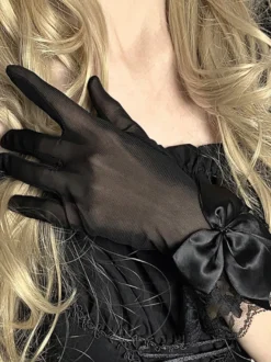 Accessoires gothiques Lolita Noeuds noirs Manchettes en dentelle Divers
