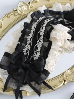 Accessoires gothiques Lolita Nœuds noirs Dentelle Coiffes Polyester Divers