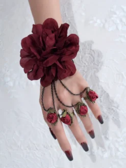 Accessoires Gothiques Lolita Bordeaux Chaînes Fleurs Accessoire Polyester Divers