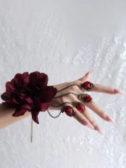 Accessoires Gothiques Lolita Bordeaux Chaînes Fleurs Accessoire Polyester Divers