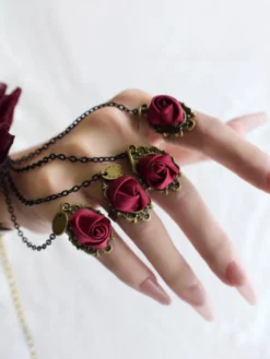 Accessoires Gothiques Lolita Bordeaux Chaînes Fleurs Accessoire Polyester Divers
