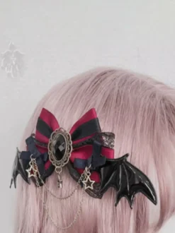 Accessoires gothiques Lolita Noeuds bordeaux Chaînes en dentelle Couvre-chef Divers