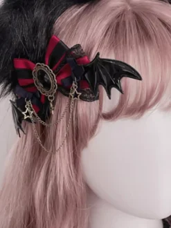 Accessoires gothiques Lolita Noeuds bordeaux Chaînes en dentelle Couvre-chef Divers