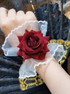 Accessoires Gothiques Lolita Fleurs Noires Volants Manches Divers