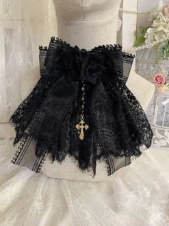 Accessoires Gothiques Lolita Bordeaux Chaînes Fleurs Dentelle Accessoire Divers