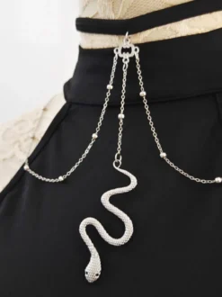 Accessoires gothiques Lolita Chaînes argentées Tour de cou imprimé serpent Métal Divers