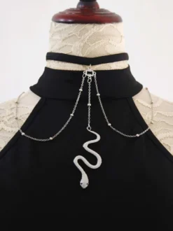 Accessoires gothiques Lolita Chaînes argentées Tour de cou imprimé serpent Métal Divers