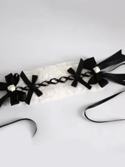 Accessoires gothiques Lolita Nœud noir Volants Bloc de couleur Coiffes Divers