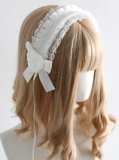 Accessoires gothiques Lolita coiffes en dentelle volants nœuds blanc écru