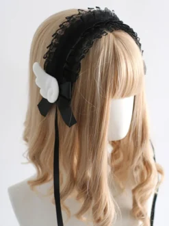 Accessoires gothiques Lolita coiffes en dentelle volants nœuds blanc écru