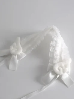 Accessoires gothiques Lolita coiffes en dentelle volants nœuds blanc écru