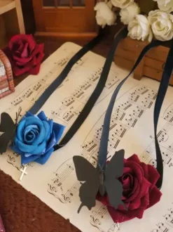 Accessoires Gothiques Lolita Fleurs Bleues Papillon Accessoire Divers