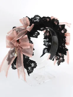 Accessoires gothiques Lolita Volants noirs Dentelle Nœuds Couvre-chef en polyester Divers