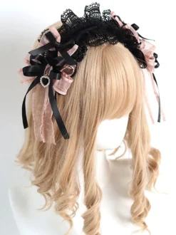 Accessoires gothiques Lolita Volants noirs Dentelle Nœuds Couvre-chef en polyester Divers