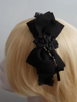 Accessoires pour cheveux synthétiques Lolita Bow dentelle noire fleur Déguisements Halloween