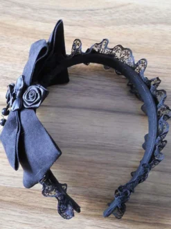 Accessoires pour cheveux synthétiques Lolita Bow dentelle noire fleur Déguisements Halloween