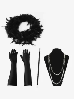 Années 1920 Mode Grand Gatsby Accessoires Flapper Femmes Plumes Perles Collier Tabac Pipe Gants Ensemble Déguisements Halloween