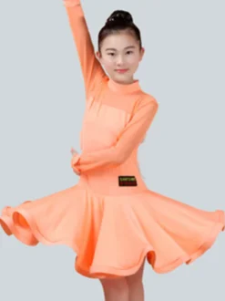 Attrayant costume de danse latine en lycra elasthanne unicolore Robe Déguisements Halloween
