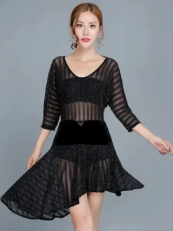 Attrayant costume de danse latine en lycra elasthanne noir unicolore Robe Déguisements Halloween