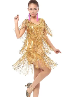 Attrayant costume de danse latine avec paillettes faux col Déguisements Halloween
