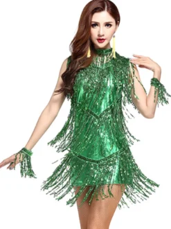 Attrayant costume de danse latine avec paillettes faux col Déguisements Halloween