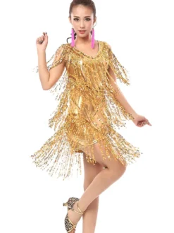 Attrayant costume de danse latine avec paillettes faux col Déguisements Halloween