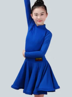 Attrayant costume de danse latine en lycra elasthanne unicolore Robe Déguisements Halloween