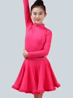 Attrayant costume de danse latine en lycra elasthanne unicolore Robe Déguisements Halloween