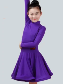 Attrayant costume de danse latine en lycra elasthanne unicolore Robe Déguisements Halloween