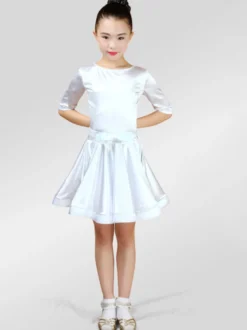 Attrayant costume de danse latine Tissu de satin unicolore Robe Déguisements Halloween