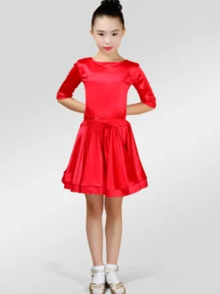 Attrayant costume de danse latine Tissu de satin unicolore Robe Déguisements Halloween