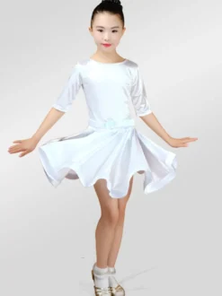 Attrayant costume de danse latine Tissu de satin unicolore Robe Déguisements Halloween