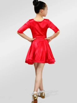 Attrayant costume de danse latine Tissu de satin unicolore Robe Déguisements Halloween