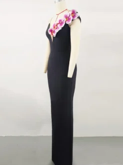 Avec robe de cocktail robe de bal moderne longueur au sol col en V fleurs polyester