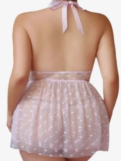 Babydoll Lingerie Sexy Rose Dos Nu En Maille Chérie 2 Pièces En Polyester Babydoll