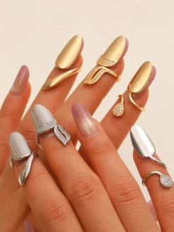 Bagues d'ongles en strass poli et lisse double couche ouverte et ajustable protège-ongles pour doigt