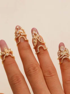 Bagues d'ongles papillon pavées de strass double couche ouvertes et ajustables