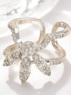 Bagues d'ongles papillon pavées de strass double couche ouvertes et ajustables