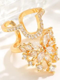 Bagues d'ongles papillon pavées de strass double couche ouvertes et ajustables